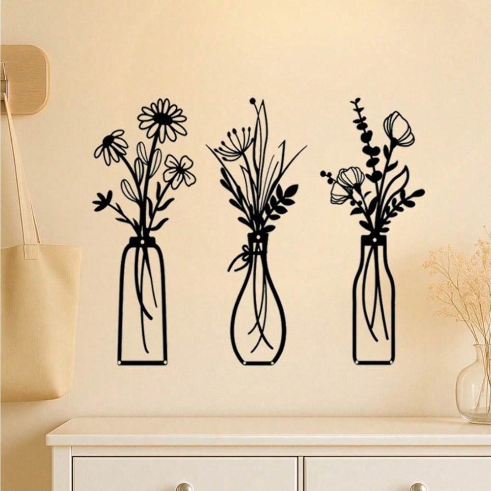 3pcs Vintage Metal Floral Wall - Art Craft Vase recension och pris
