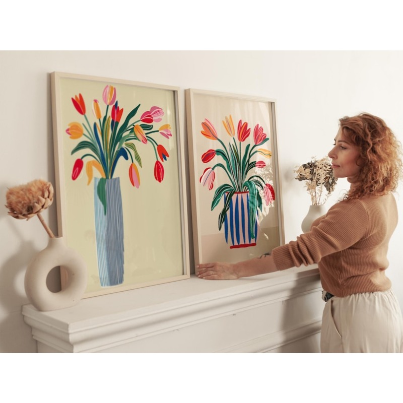 2pcs Tulip Flowers Canvas Wall - Art Craft Vase recension och pris